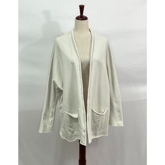FRANK & EILEEN Sz L Large Beach Cardigan Open Front Triple Fleece Vintage White - Picture 8 of 11